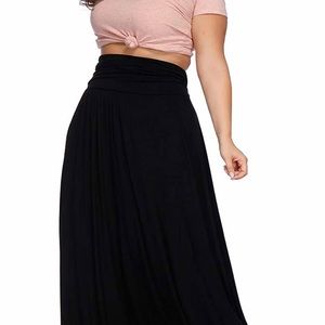 Black High Waist Pleated Long Maxi Skirt